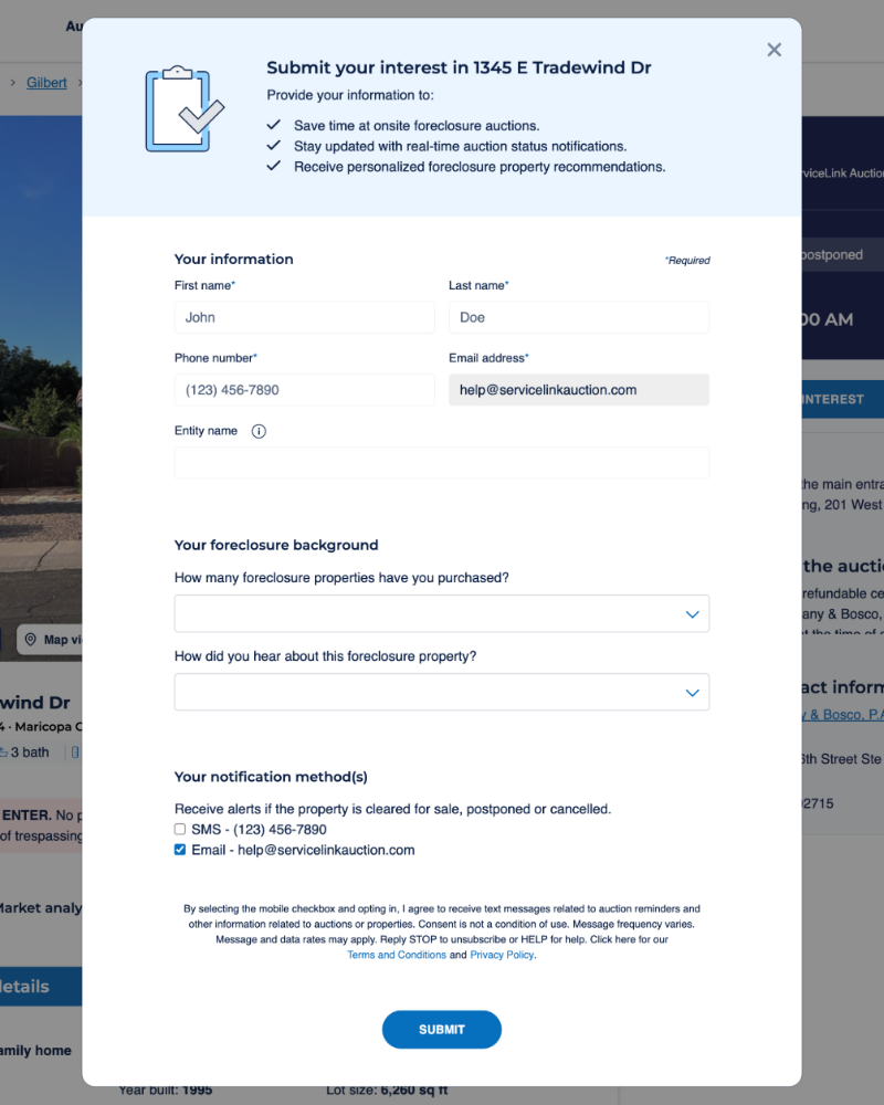 What is the Submit Interest Form on a Foreclosure Property?